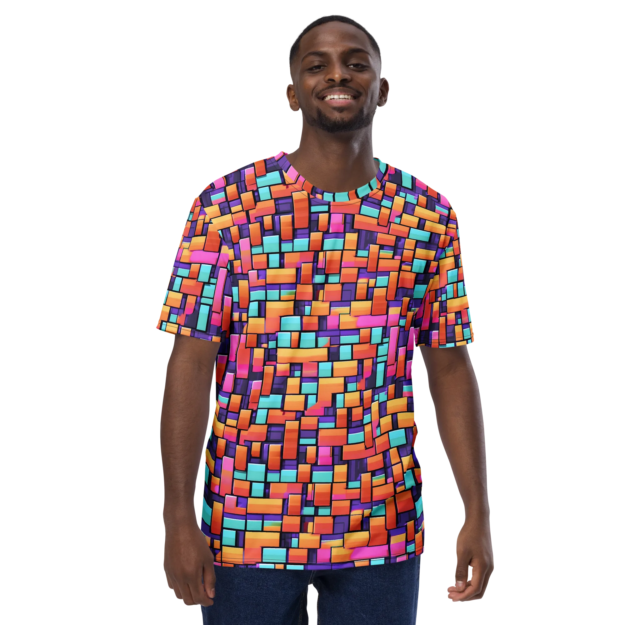 Neon Brickwork on Men's Crew Neck T-Shirt — Front