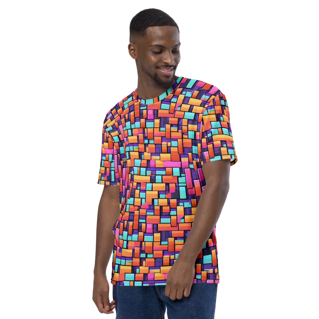 Neon Brickwork on Men's Crew Neck T-Shirt — Left