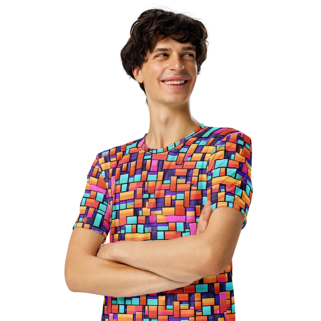 Neon Brickwork on Men's Crew Neck T-Shirt — Left Front
