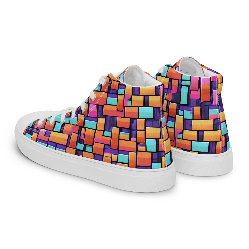 Neon Brickwork on Men's High Top Canvas Shoes — Left Back