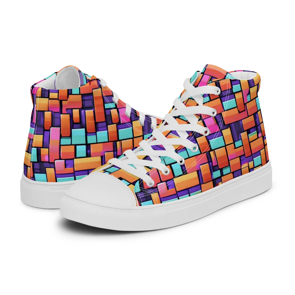 Neon Brickwork on Men's High Top Canvas Shoes — Left