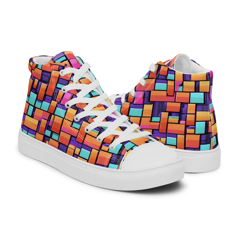 Neon Brickwork on Men's High Top Canvas Shoes — Right