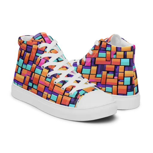 Neon Brickwork on a Men's High Top Canvas Shoes