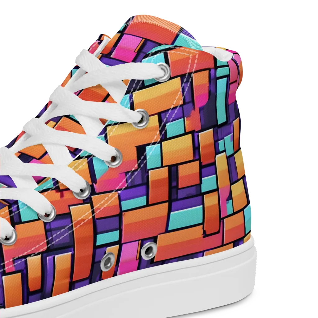 Neon Brickwork on Men's High Top Canvas Shoes — Product details 2
