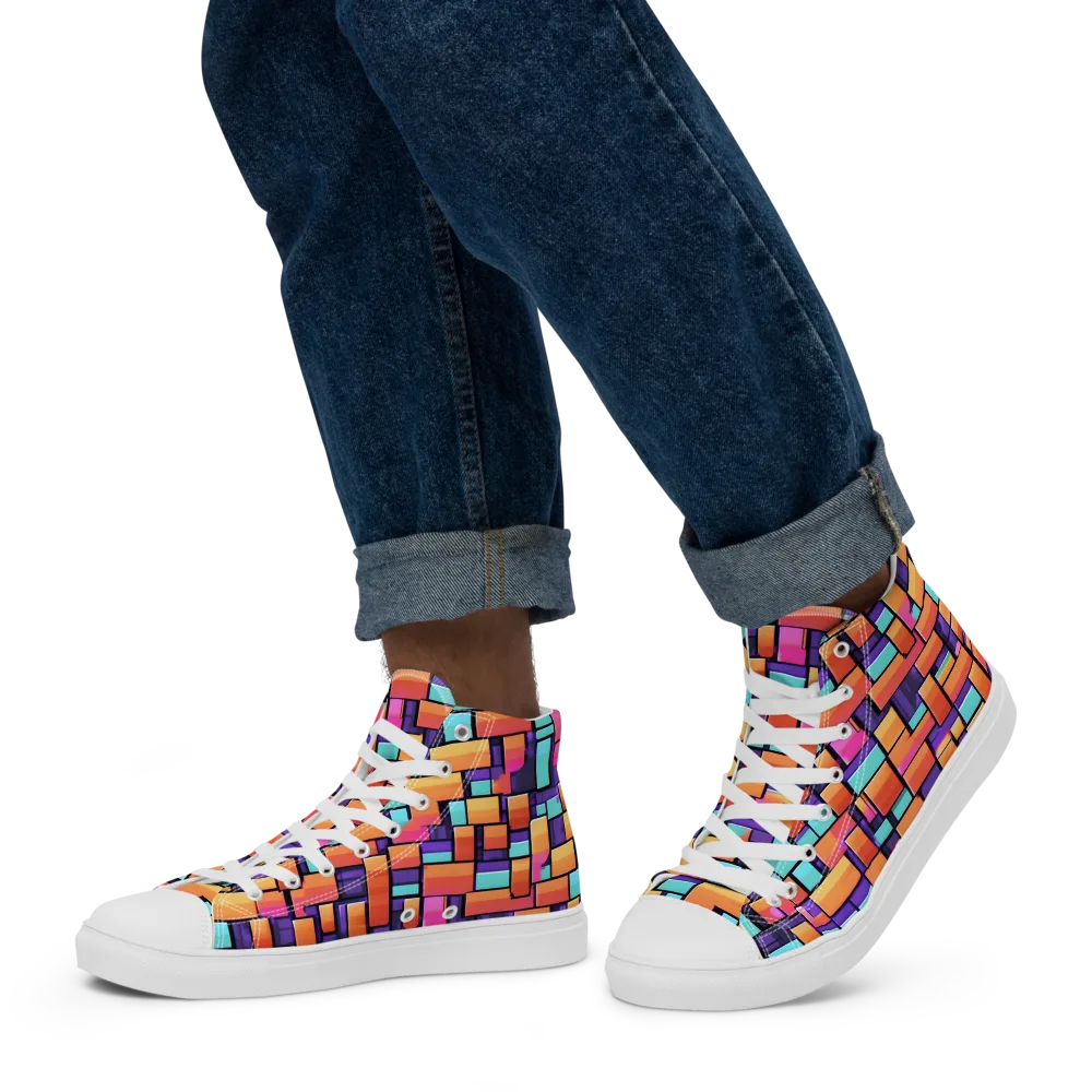 Neon Brickwork on Men's High Top Canvas Shoes — Left