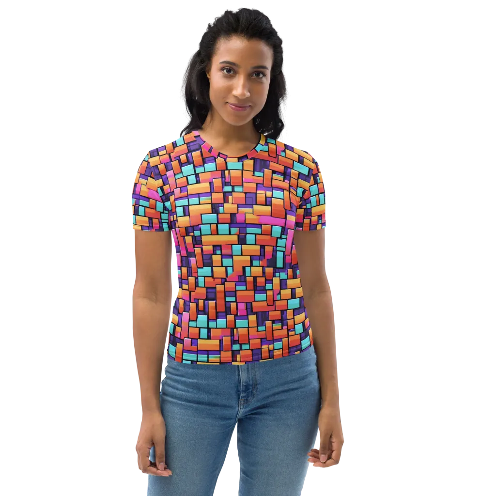 Neon Brickwork on Women's Crew Neck T-Shirt — Front