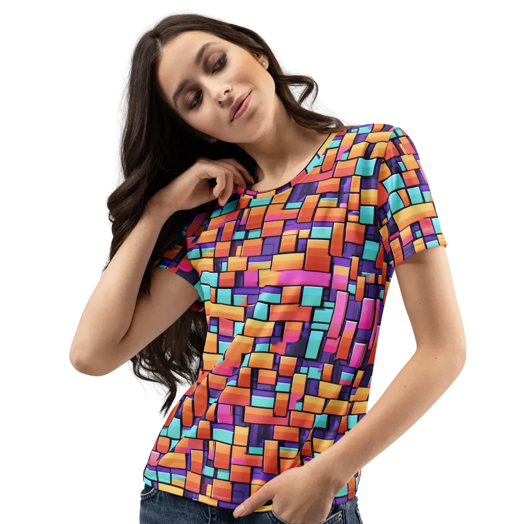 Neon Brickwork on Women's Crew Neck T-Shirt — Left Front
