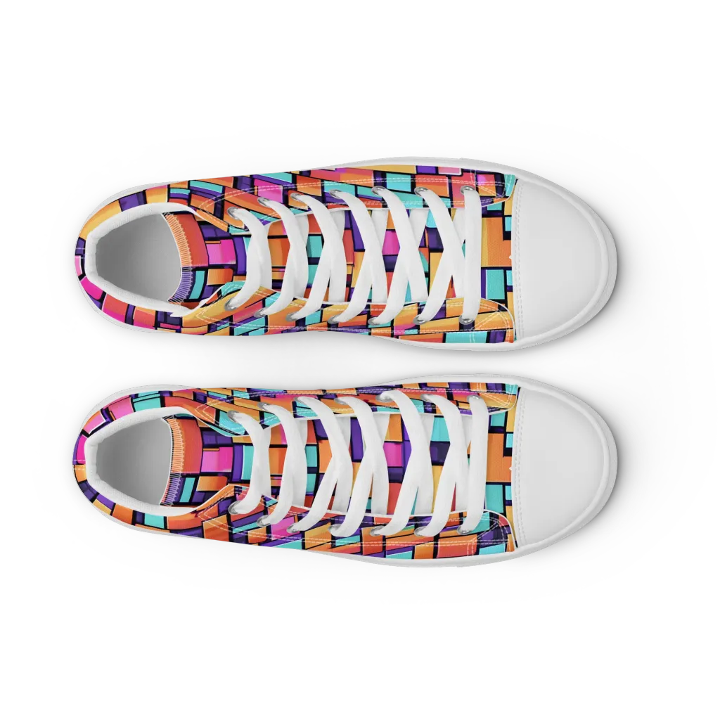 Neon Brickwork on Women's High Top Canvas Shoes — Front