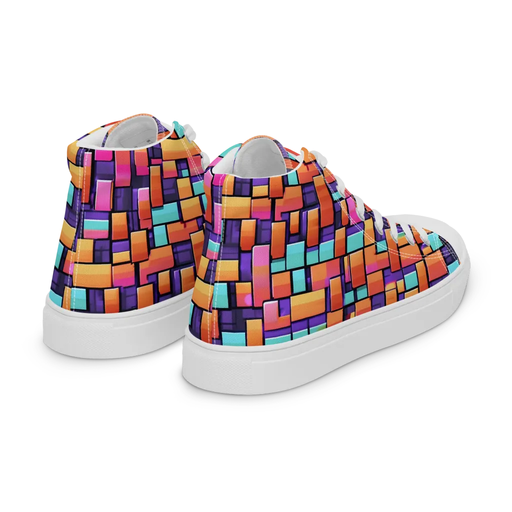 Neon Brickwork on Women's High Top Canvas Shoes — Right Back