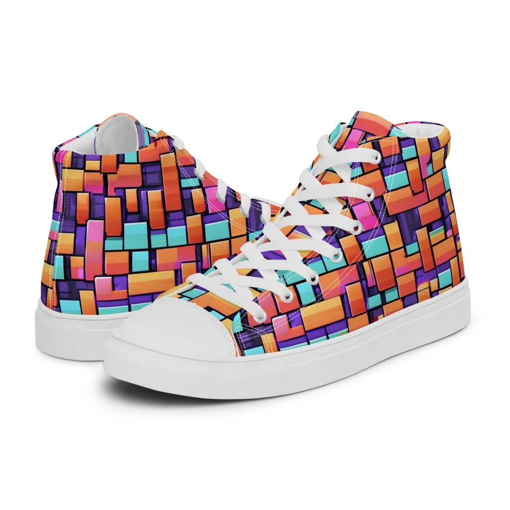 Neon Brickwork on Women's High Top Canvas Shoes — Left