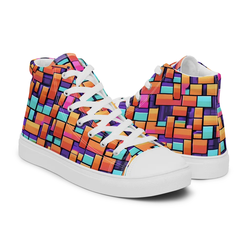 Neon Brickwork on Women's High Top Canvas Shoes — Right