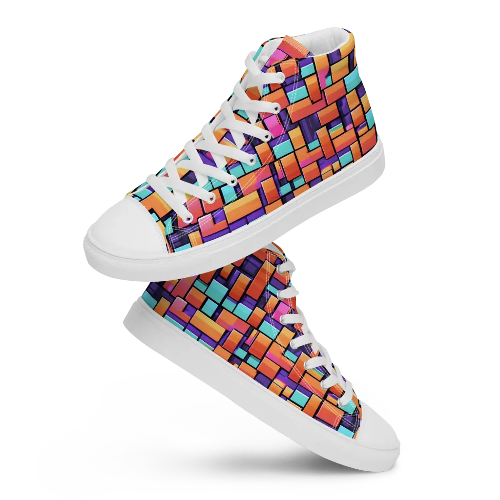Neon Brickwork on Women's High Top Canvas Shoes — Front