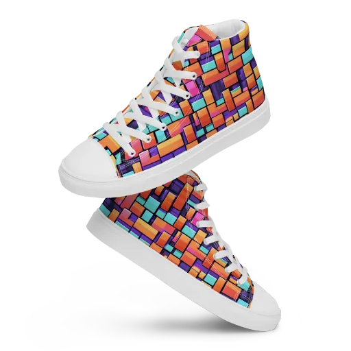 Neon Brickwork on a Women's High Top Canvas Shoes