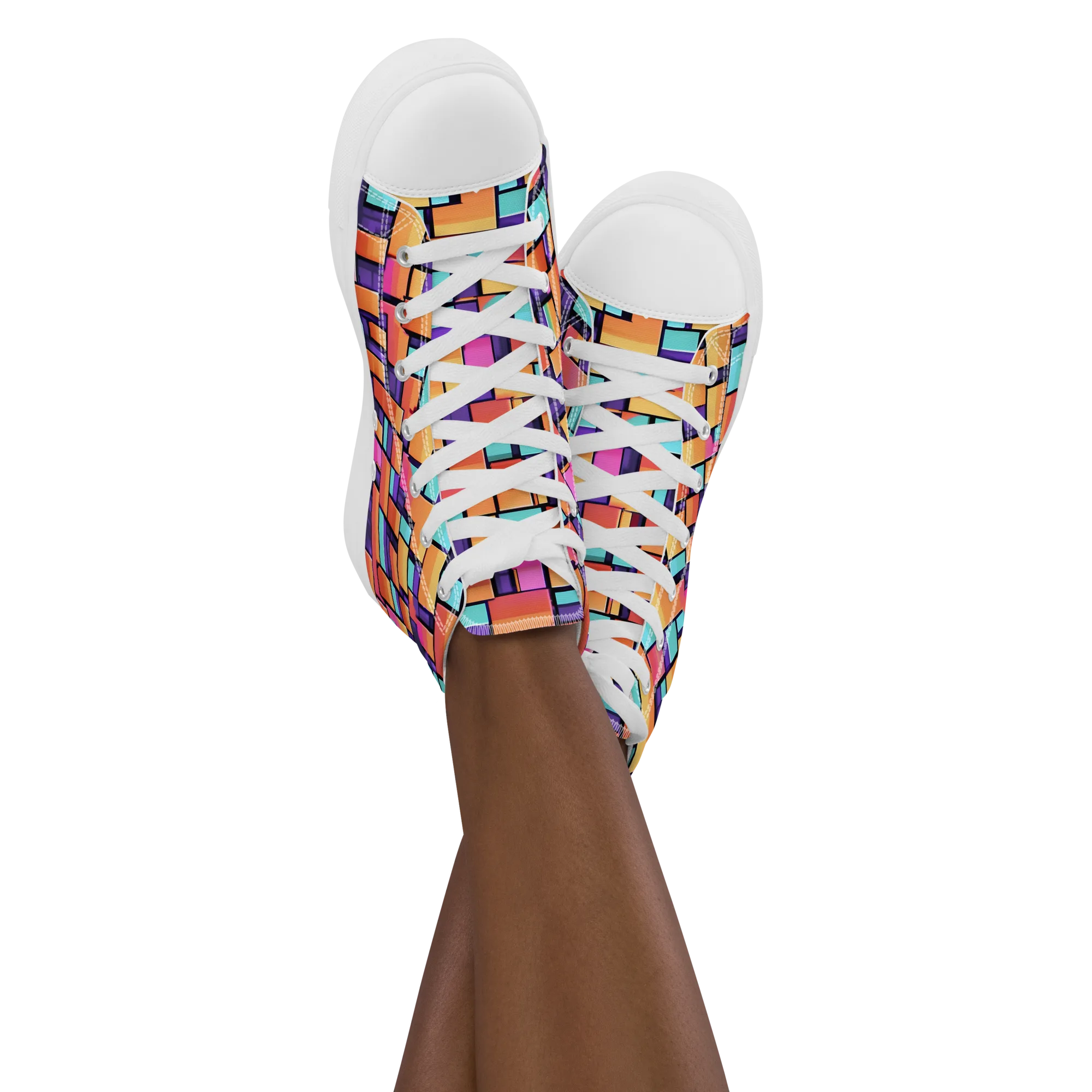 Neon Brickwork on Women's High Top Canvas Shoes — Front