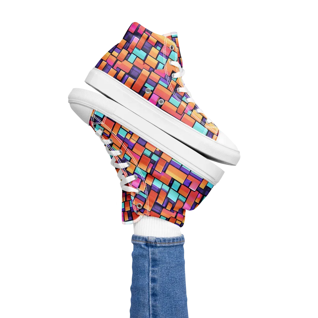 Neon Brickwork on Women's High Top Canvas Shoes — Left