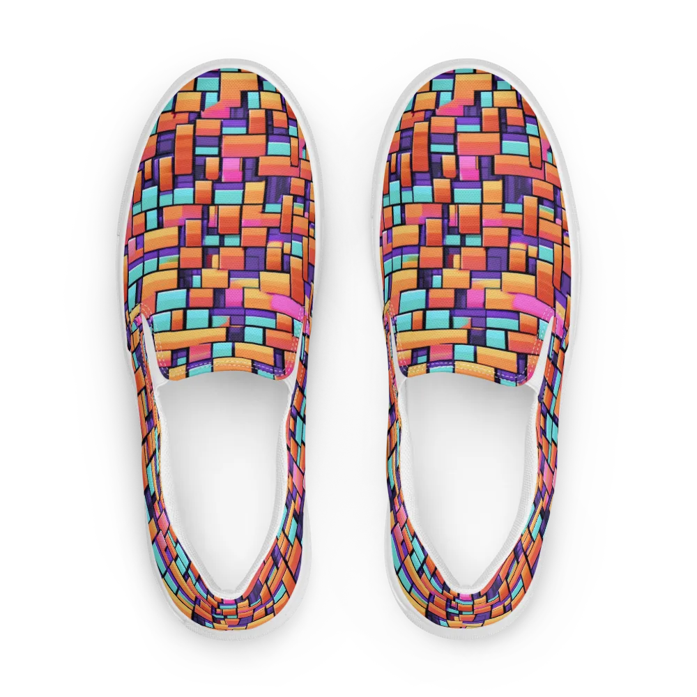 Neon Brickwork on Men's Slip-On Canvas Shoes — Front