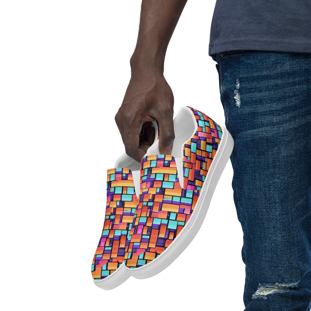 Neon Brickwork on Men's Slip-On Canvas Shoes — Left Front