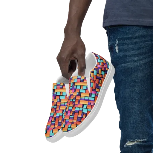 Neon Brickwork on a Men's Slip-On Canvas Shoes
