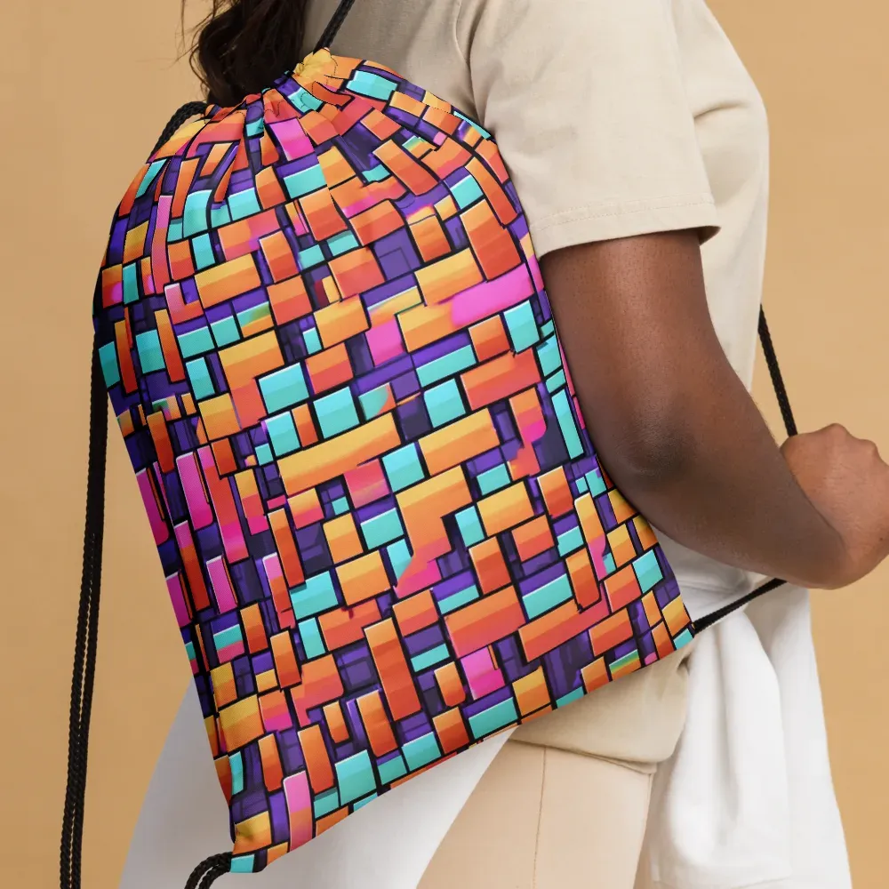 Neon Brickwork on Drawstring Bag — Front