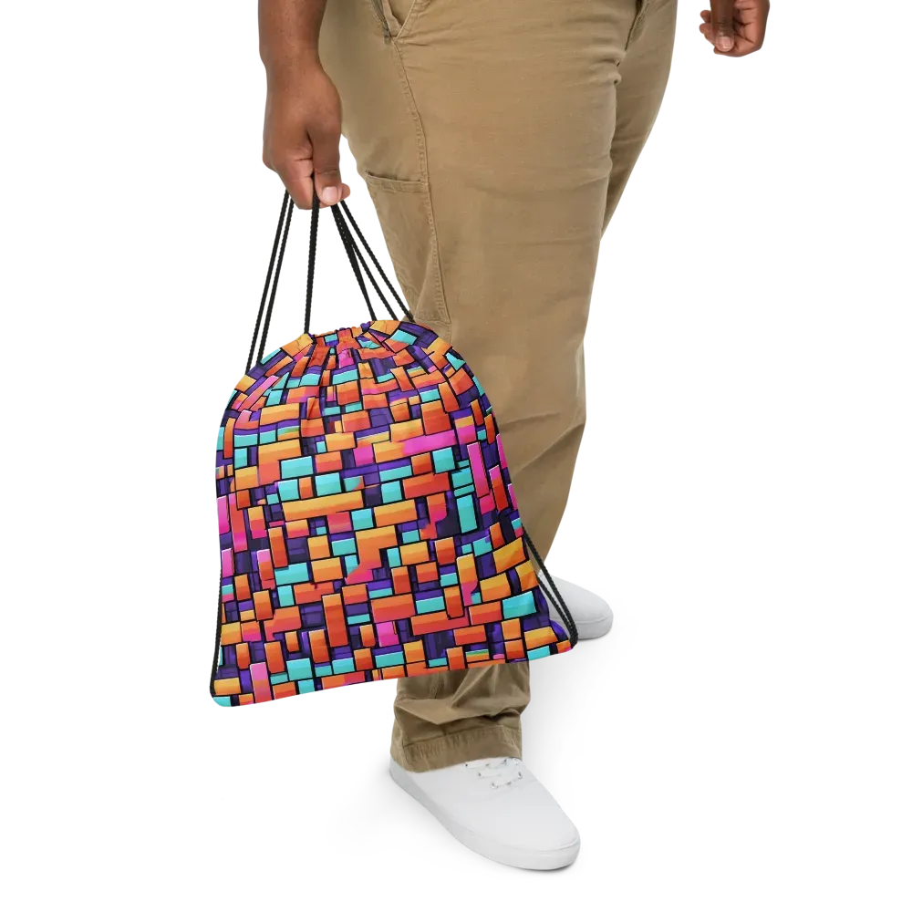 Neon Brickwork on Drawstring Bag — Front