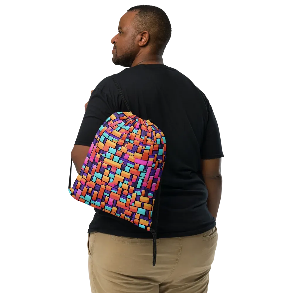 Neon Brickwork on Drawstring Bag — Front