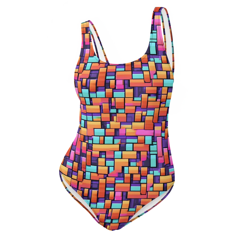 Neon Brickwork on One-Piece Swimsuit — Front