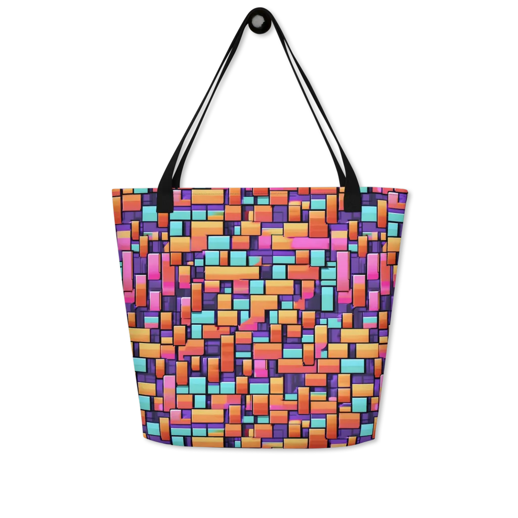 Neon Brickwork on Large Tote Bag W/ Pocket — Front