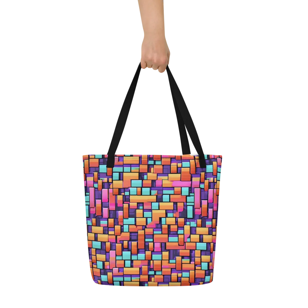 Neon Brickwork on Large Tote Bag W/ Pocket — Front