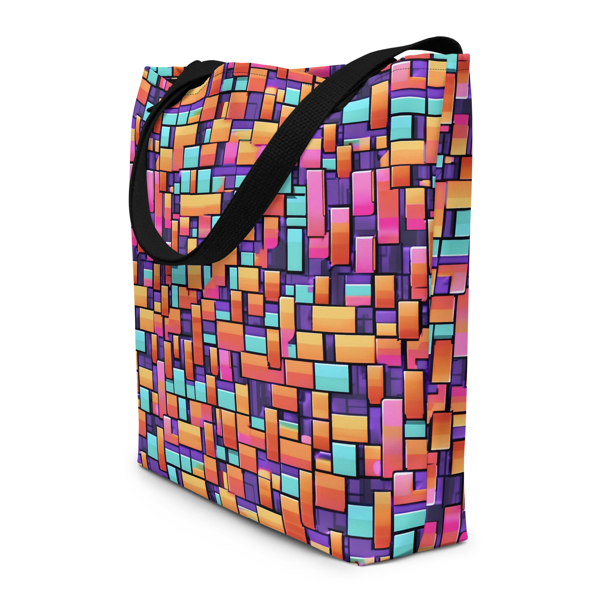 Neon Brickwork on Large Tote Bag W/ Pocket — Front