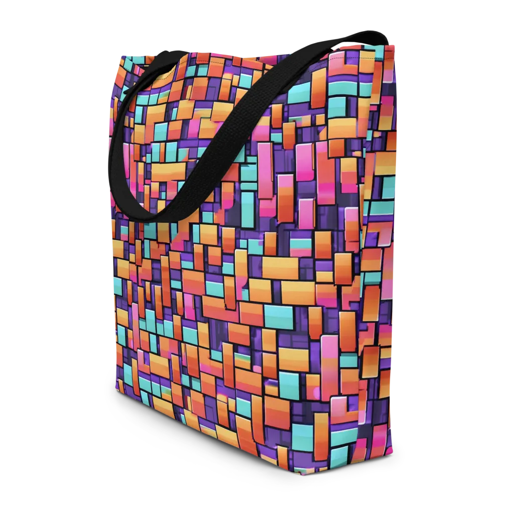 Neon Brickwork on Large Tote Bag W/ Pocket — Front