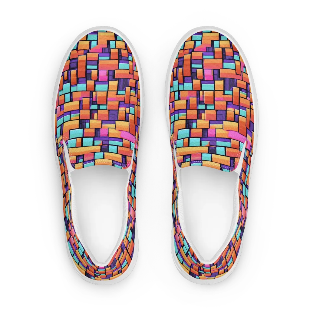 Neon Brickwork on Women's Slip-On Canvas Shoes — Front