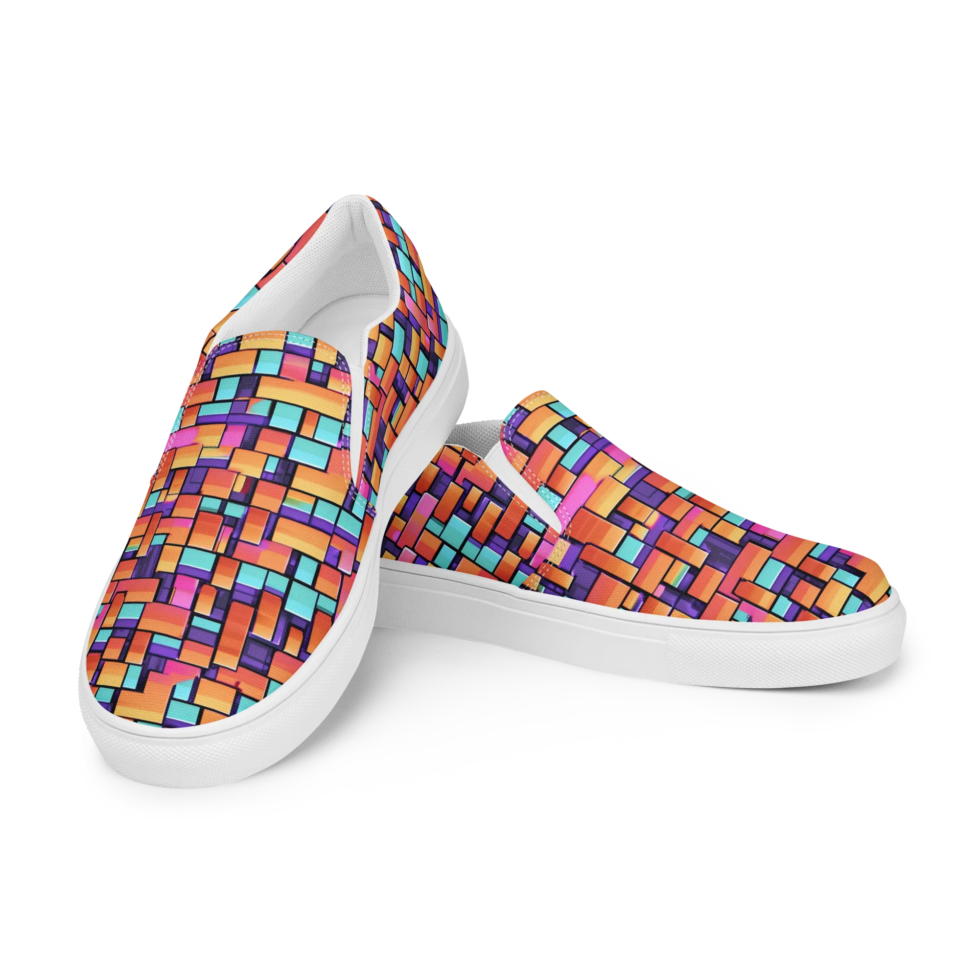 Neon Brickwork on Women's Slip-On Canvas Shoes — Left Front