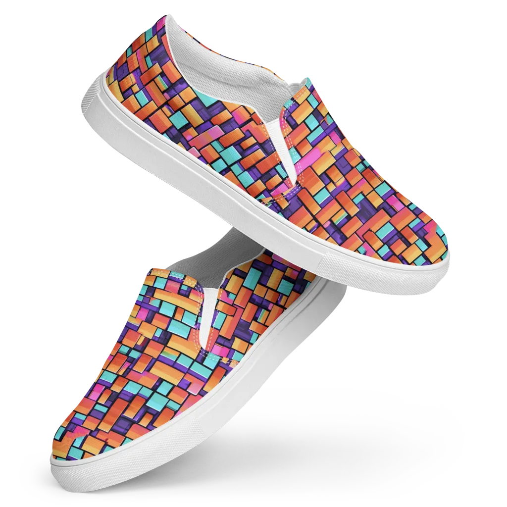 Neon Brickwork on Women's Slip-On Canvas Shoes — Front