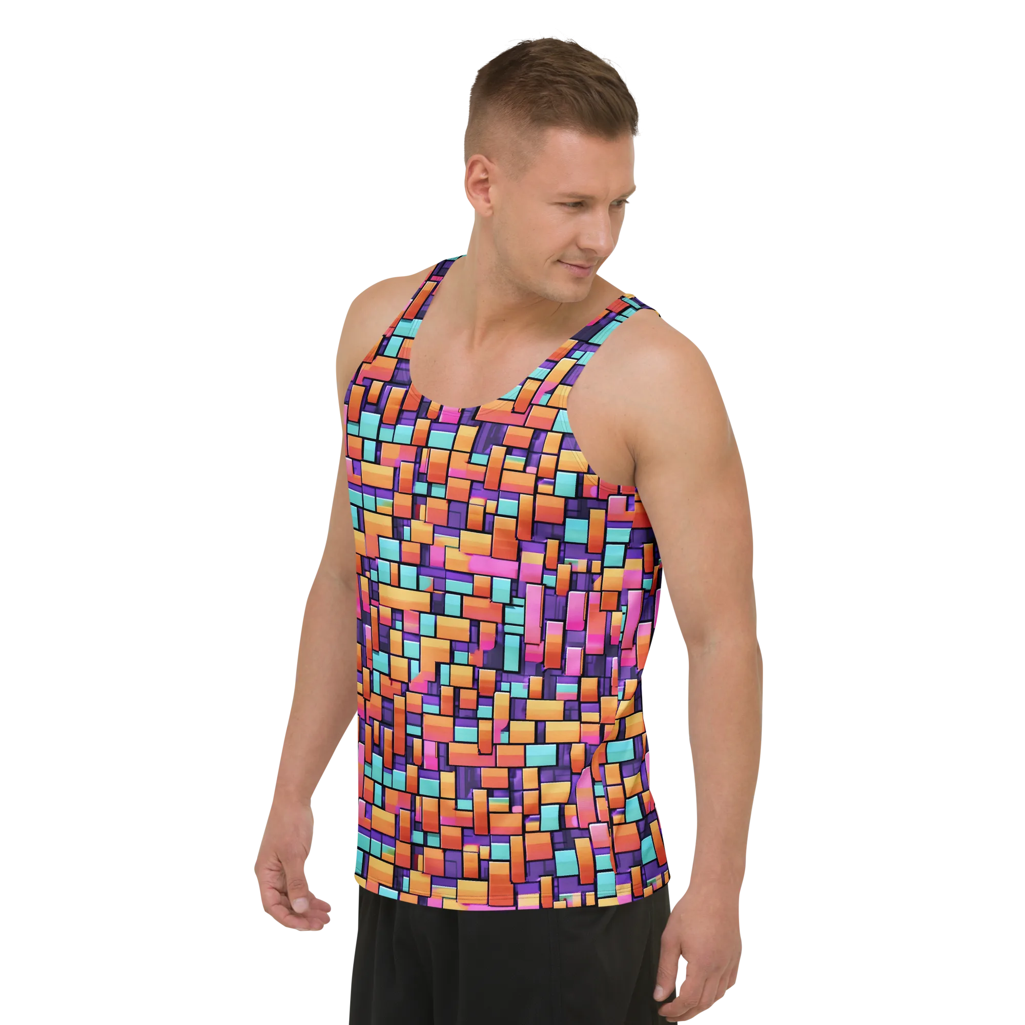Neon Brickwork on Men's Tank Top — Left Front