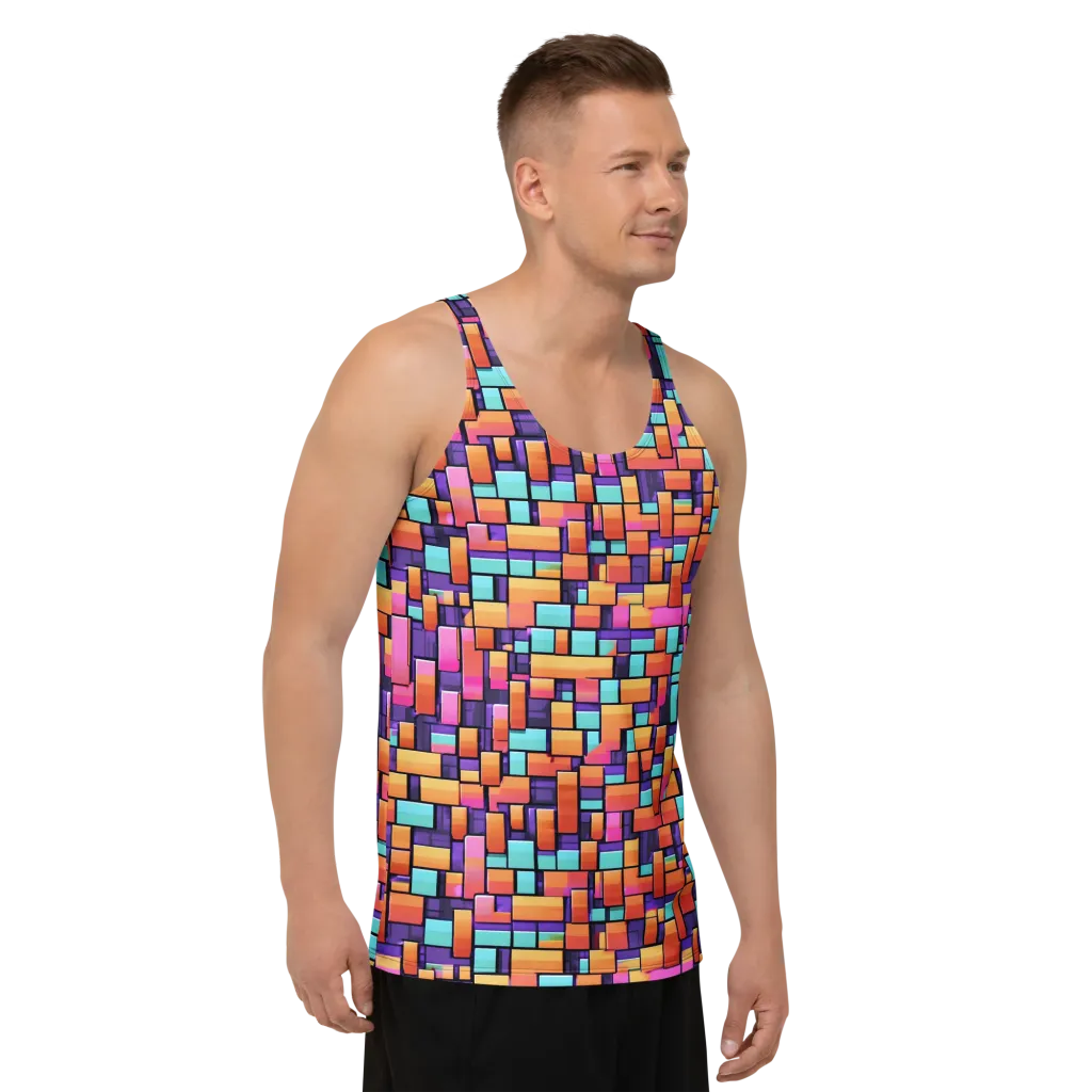 Neon Brickwork on Men's Tank Top — Right Front