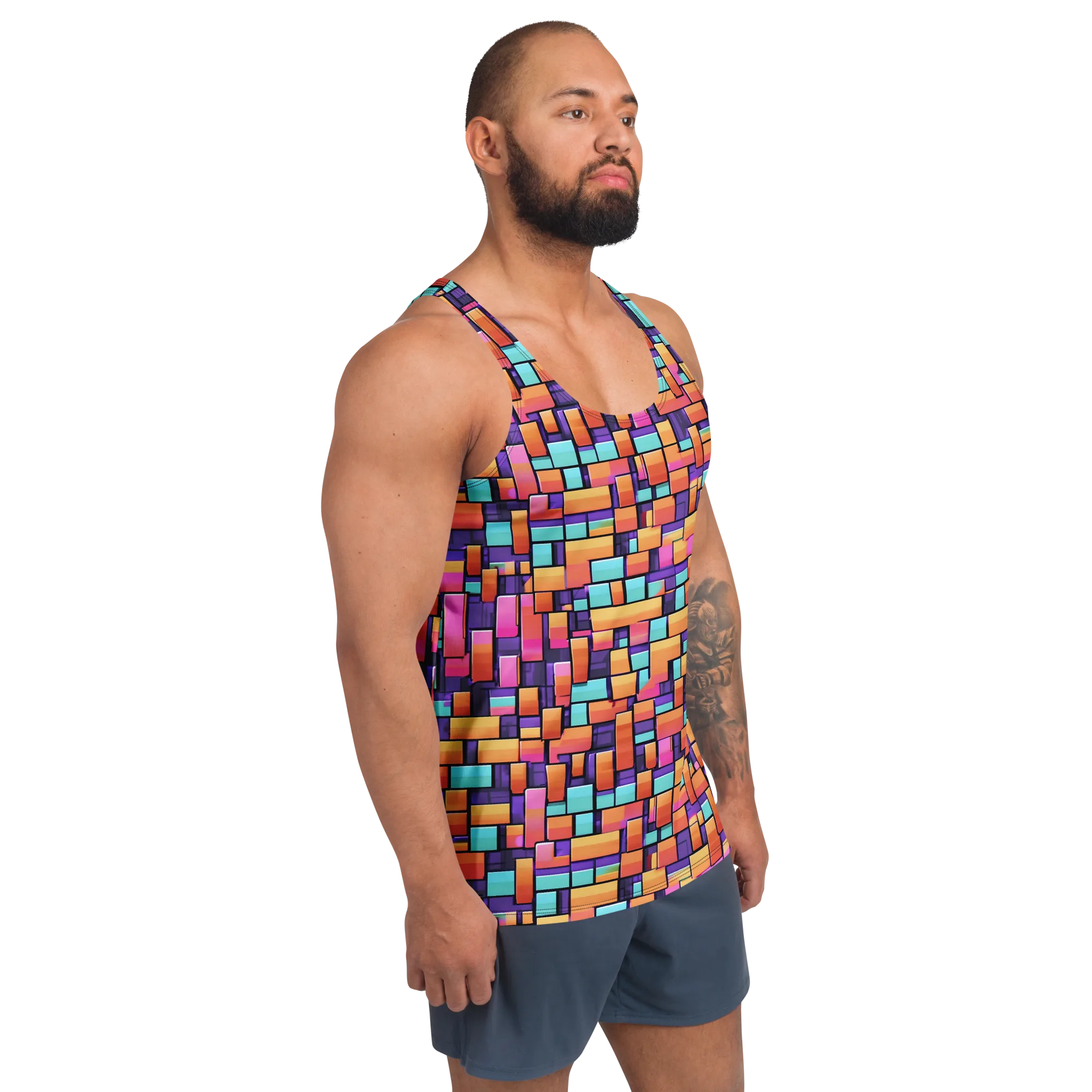 Neon Brickwork on Men's Tank Top — Right Front