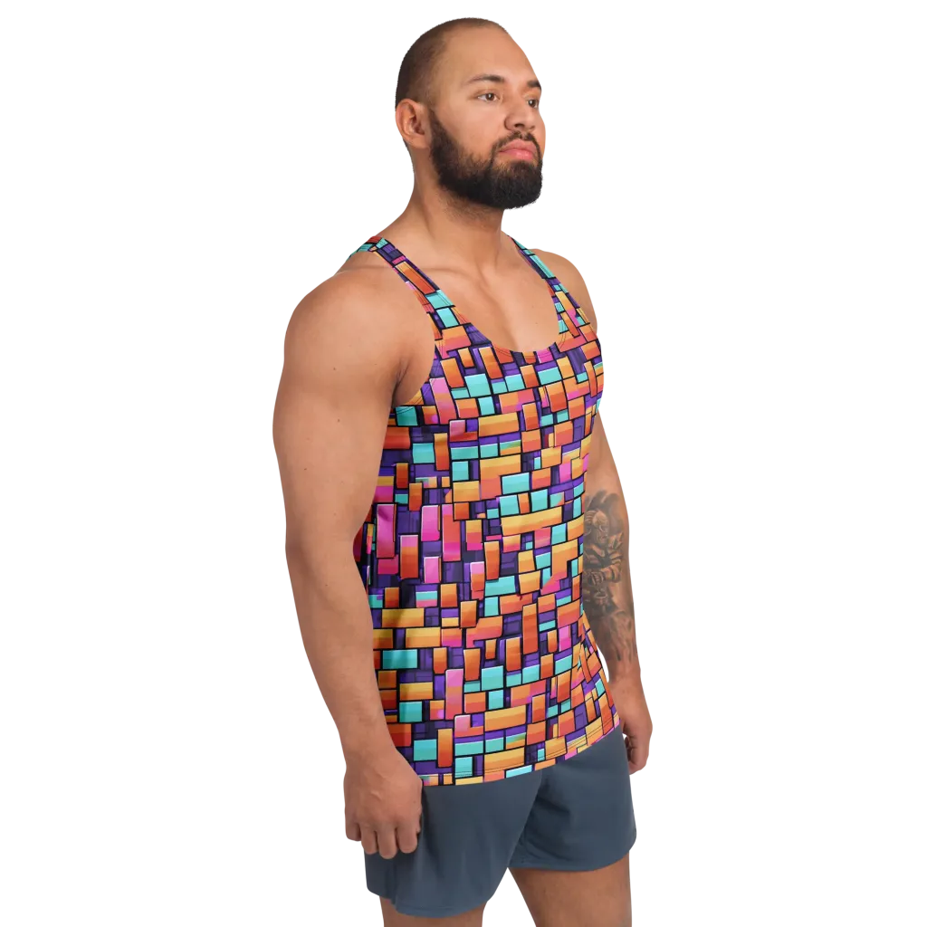 Neon Brickwork on Men's Tank Top — Right Front