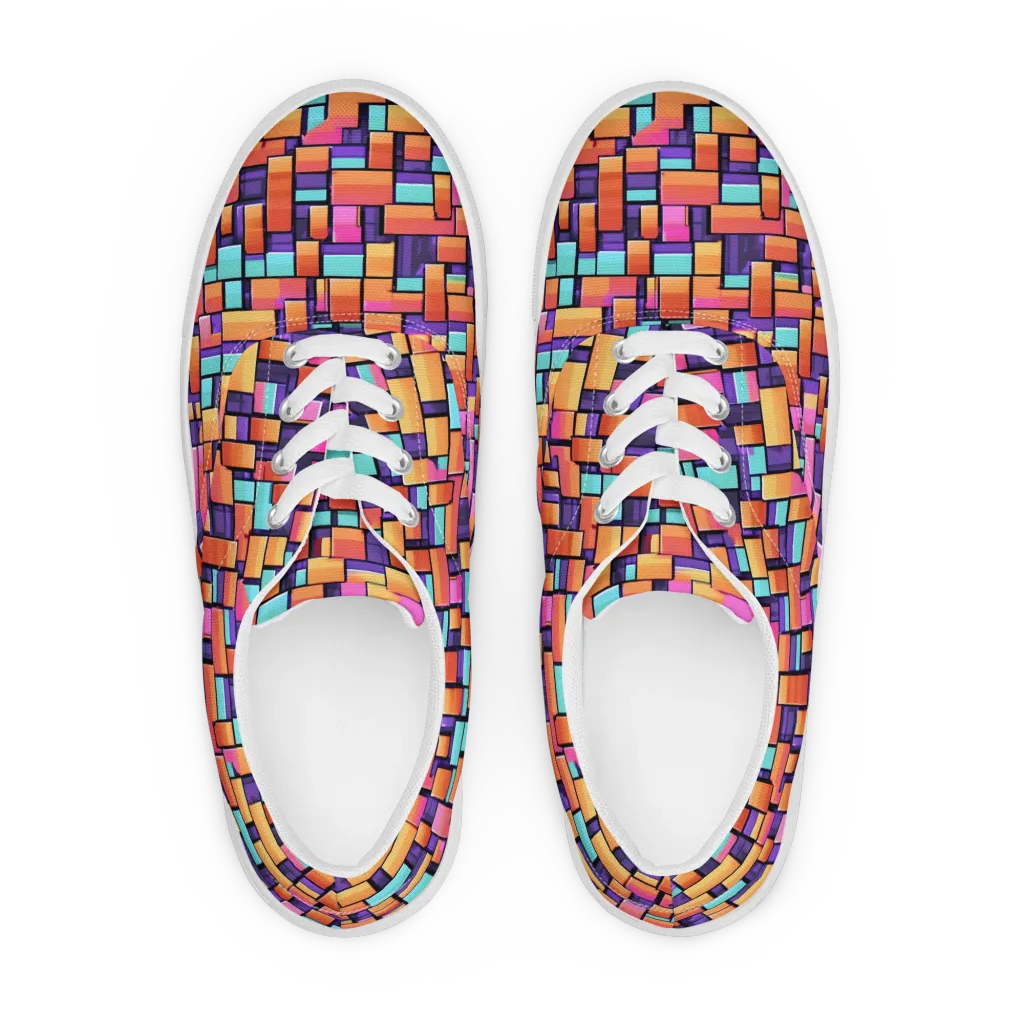 Neon Brickwork on Men's Lace-Up Canvas Shoes — Front