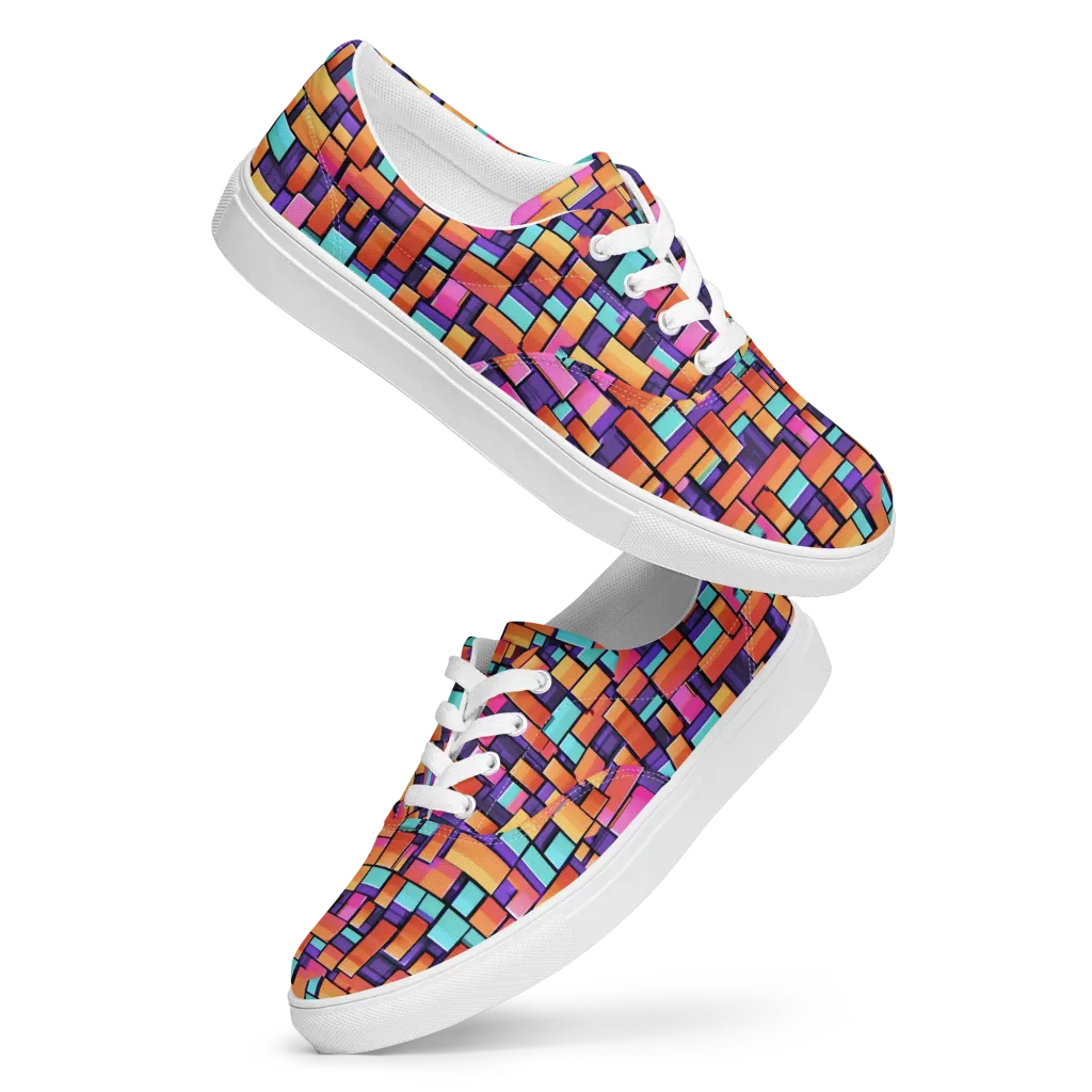 Neon Brickwork on Men's Lace-Up Canvas Shoes — Front
