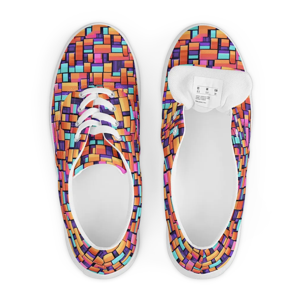 Neon Brickwork on Men's Lace-Up Canvas Shoes — Front