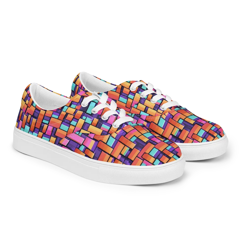 Neon Brickwork on Men's Lace-Up Canvas Shoes — Right Front