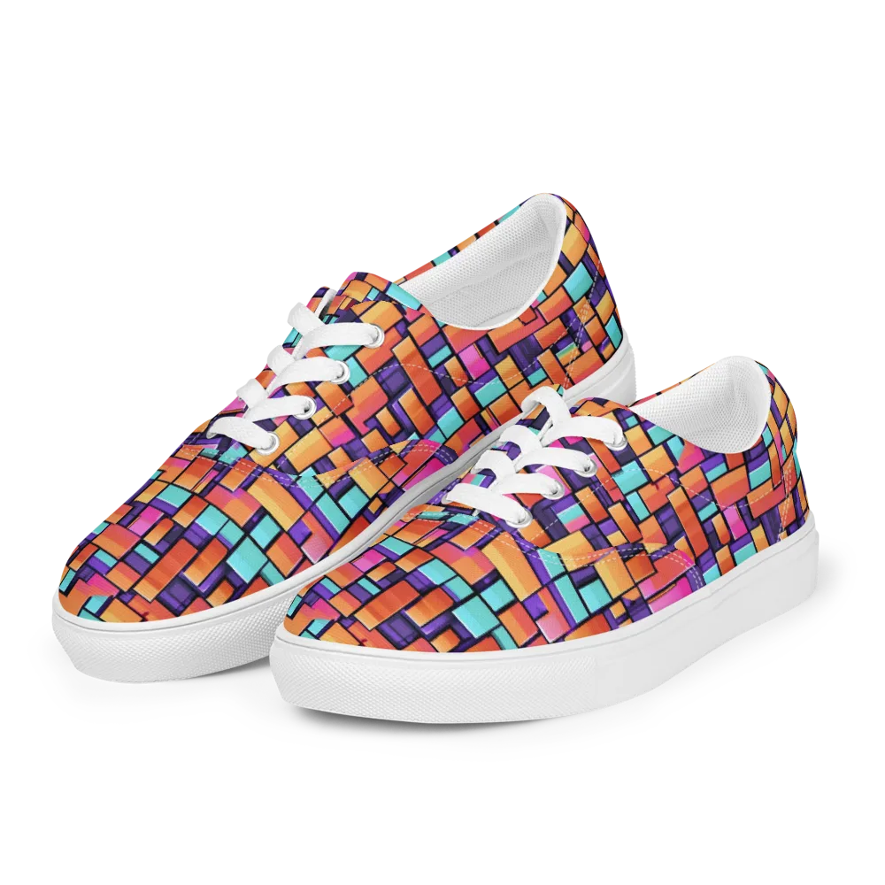 Neon Brickwork on Men's Lace-Up Canvas Shoes — Left Front