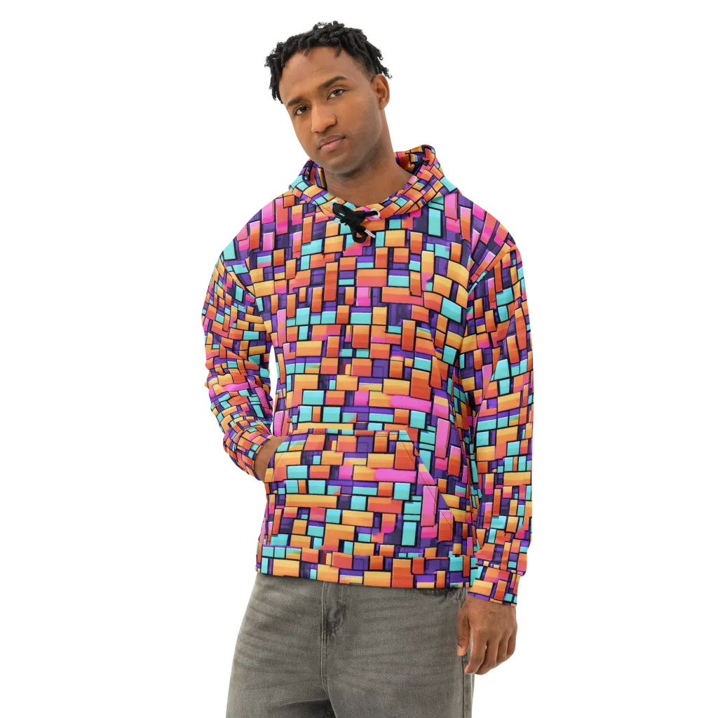Neon Brickwork on Cotton Hoodie — Left Front