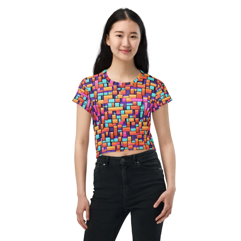 Neon Brickwork on Crop Tee — Front