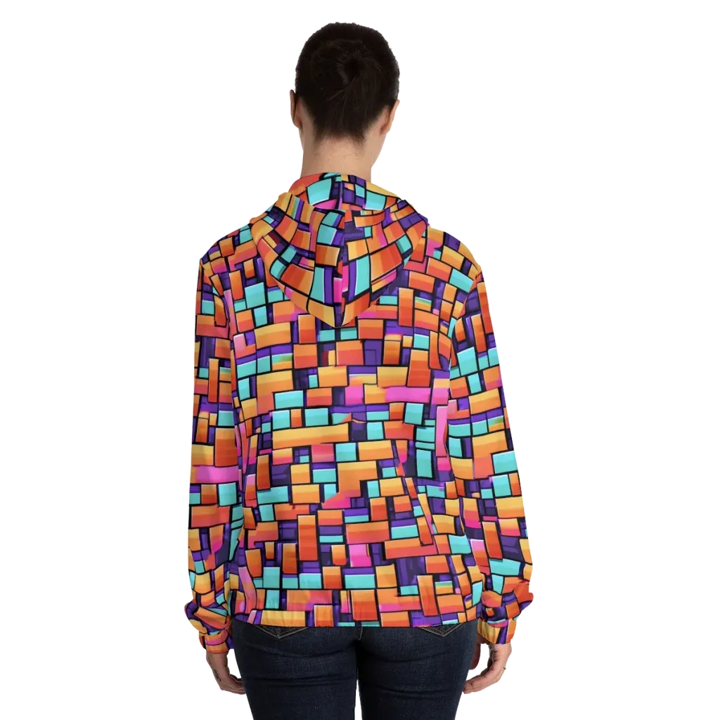 Neon Brickwork on Women's Full-Zip Hoodie — Back On Person