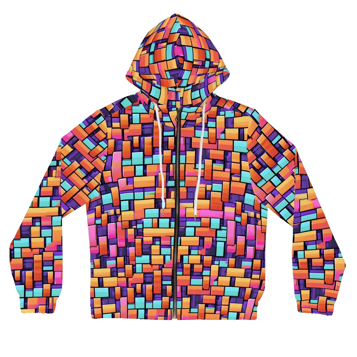 Neon Brickwork on Women's Full-Zip Hoodie — Front