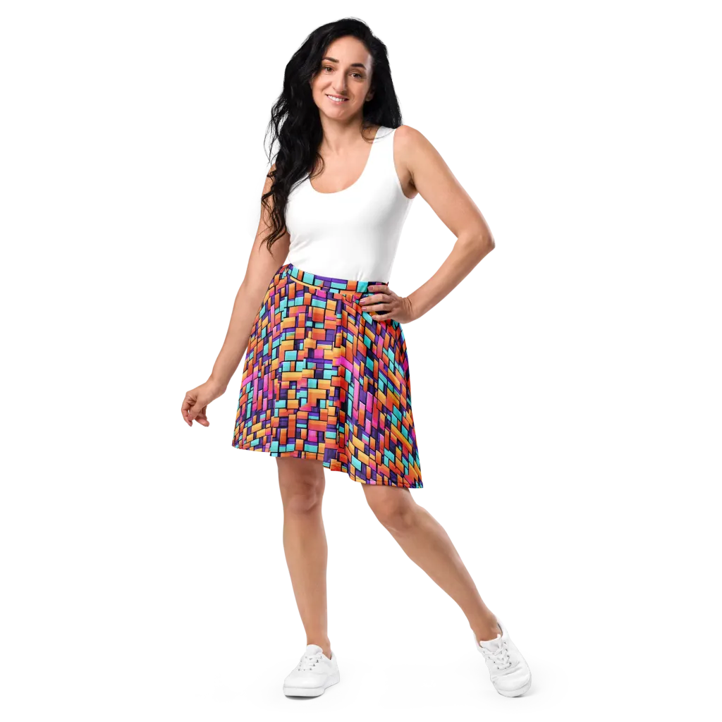 Neon Brickwork on Skater Skirt — Front