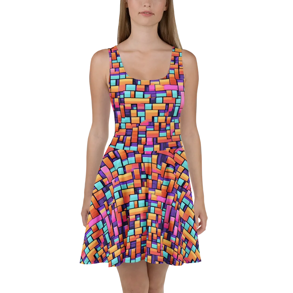 Neon Brickwork on Skater Dress — Front