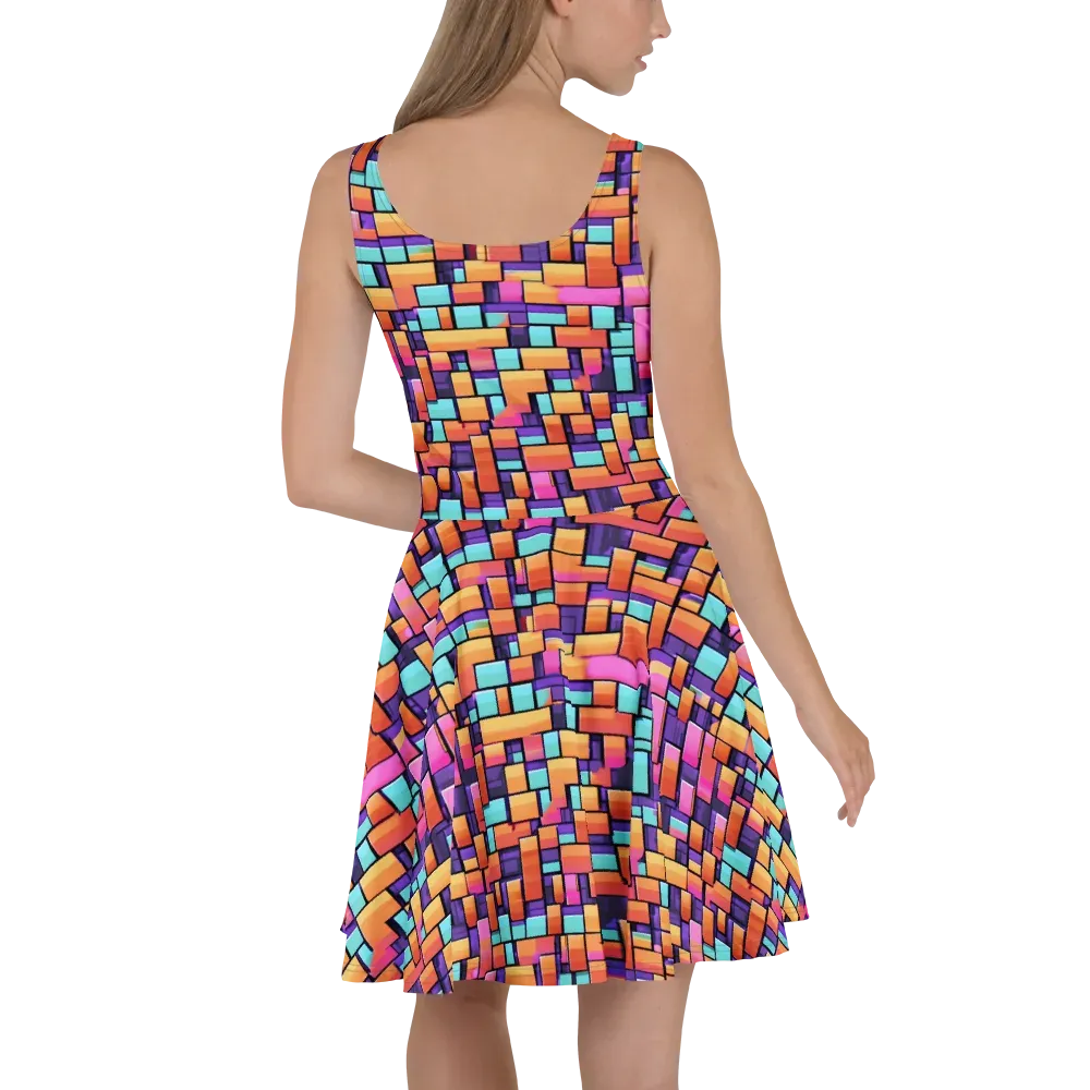 Neon Brickwork on Skater Dress — Back