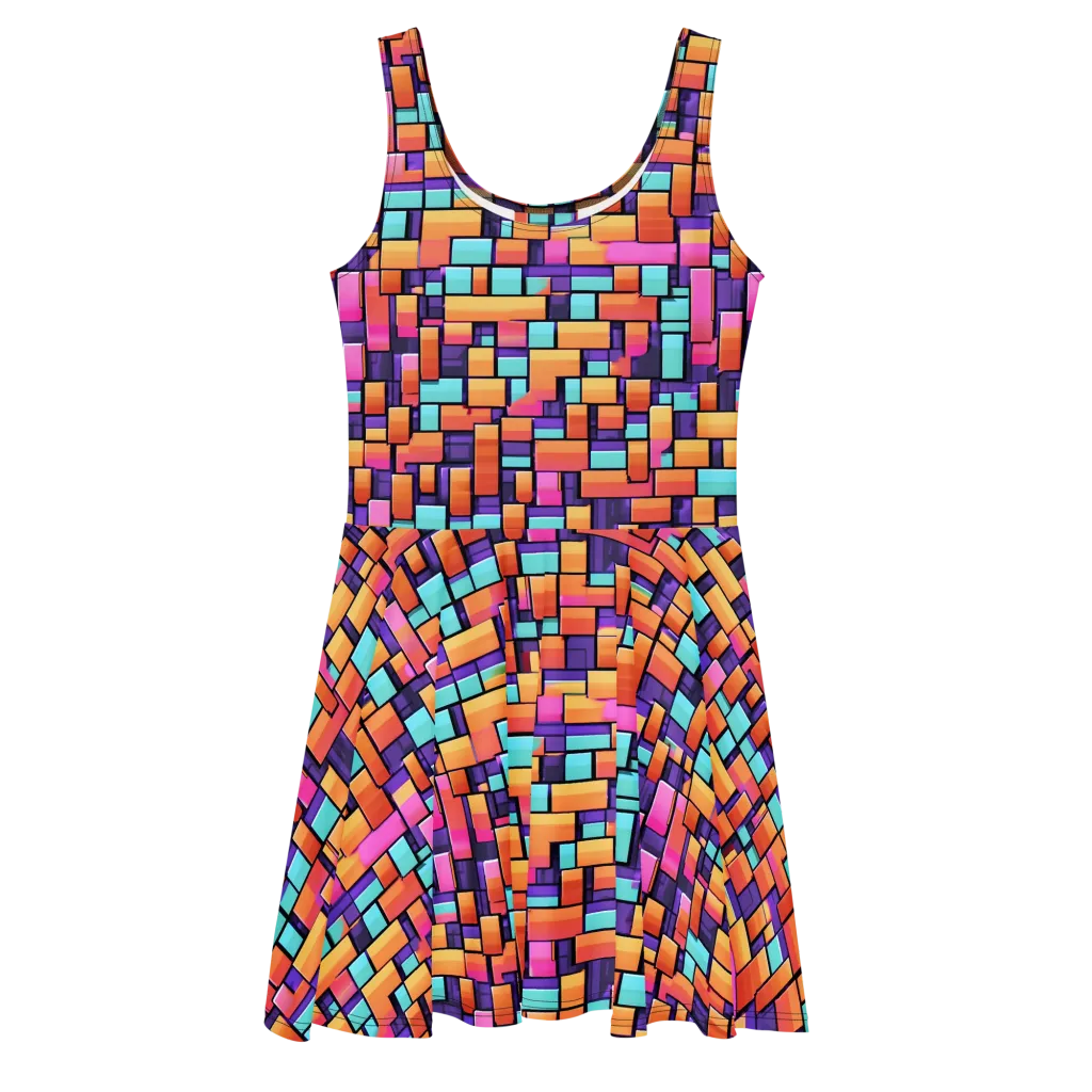 Neon Brickwork on Skater Dress — Front